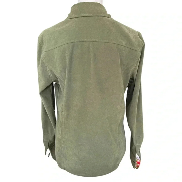 Joanna Sage Green Stretch Button Down Shirt | Soft Knit Collared Long Sleeve Top - Picture 6 of 10